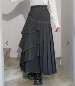 アシンメトリー プリーツ ロングスカート グレーのサムネイル