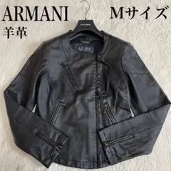美品 ARMANI 羊革 ダブル ライダースジャケット レザージャケット 黒のサムネイル
