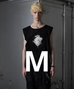 【GRANCY】シャーリングデザインラインストーングラフィックノースリーブT M