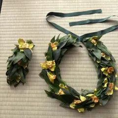 フラダンス用　花のレイとお揃いの髪飾り