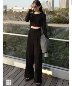 GRL センタープレスワイドタックロングパンツ L ブラック