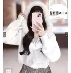 フードファーニットパーカー アイボリー ホビ垢 GRL