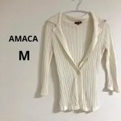＊アマカ レディース 長袖 透かし編み カーディガン 白 ホワイト アイボリーのサムネイル