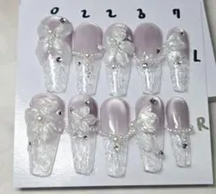 No. 137 薄紫 フラワー装飾 ネイルチップ 10個セット