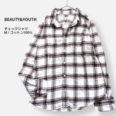 BEAUTY&YOUTH チェックシャツ 長袖 M コットン100% 赤 グレー