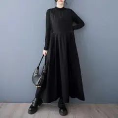 大きいサイズ レディース ロングワンピース ジャンパースカート サロペット 黒