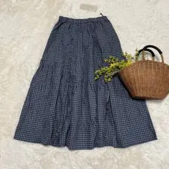 未使用 サマンサモスモス 綿 麻 フリルスカート チェック フリー