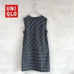 476 【美品】UNIQLO ユニクロ　チェック柄ワンピース　80s レトロ　S