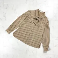 Leilian マルチストライプボウタイブラウス ブラウン サイズ9*KD188