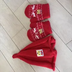 キッズ ニット帽 手袋 セット レッド トナカイ柄のサムネイル