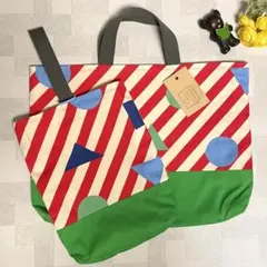 カラフルレッスンバッグとシューズケース　赤緑青上履き入れ上靴入れ入学準備幾何学