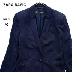 ZARA ザラベーシック テーラード ジャケット ドット ネイビー 紺 白 Sのサムネイル