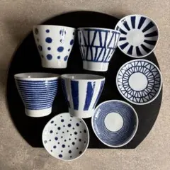 波佐見焼　マルチカップ＆小皿　8点セット　indigo 藍玉　小鉢　湯呑み　豆皿のサムネイル