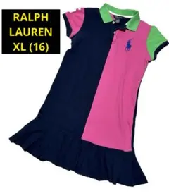 ラルフローレン　ポロワンピース　XL（16）ピンク×ネイビー