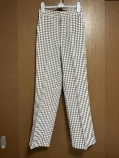 GU ギンガムチェックストレートパンツ ブラウン