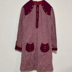 希少✨【M,9号】千鳥格子Aラインレトロワンピース 猫耳ポケット 60s