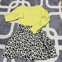 イエローリブトップとヒョウ柄スカートセット L