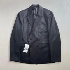 新品タグ付 ZARA タキシード ラメ ピークドラペル ダブル ダブル ブラック
