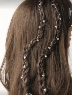 シルバーフェイクパール　ヘアクリップチェーン