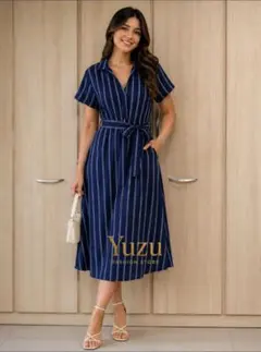 CECIL McBEE ストライプ柄 半袖ワンピース