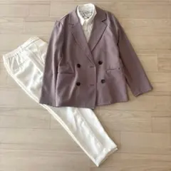 PLST パンツ　ワールド　ダブル　テーラードジャケット　レースブラウス　セット