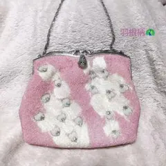 ビーズバッグ ハンドバッグ がま口 和装 ピンク 羽 ヴィンテージ レトロ
