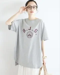 ボンジュールサガン　【汗染み防止】B.J.S.カレッジロゴTシャツ　半袖　グレーのサムネイル