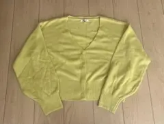 イエロー ボタン付きカーディガン 長袖