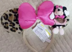 新品未使用　 ミニーマウス ヒョウ柄カチューシャ ぬいぐるみ付き