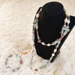 天然石 ロングネックレス マルチカラー ブレスレット セット まとめ売り