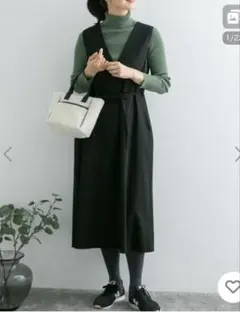 『UR TECH』ツイルフレアジャンパースカート　黒　M