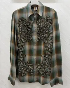 【TAAK(ターク) 25AW】チェック エンブロイダリー 長袖シャツ/グリーン