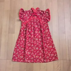 赤い花柄ノースリーブチャイナドレス