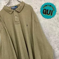 US古着90s◯ポロバイラルフローレン 長袖ポロシャツ ベージュ メンズ2XL