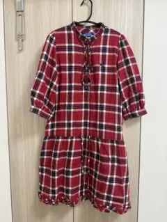 バーバリーブルーレーベル チェック柄 チュニック ワンピース 38 M レッド系
