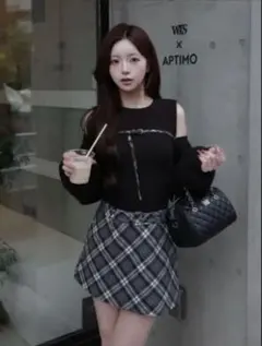 【ダーリッチ】ドッキングミドルウエストニットミニワンピース