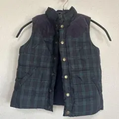 キッズ 中綿ベスト グリーン・ネイビーチェック 100cm~