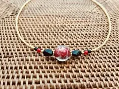 ④ 赤黒ガラス　チョーカーネックレス　40cm