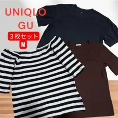 UNIQLO GU 半袖Tシャツ　３枚セット　黒　茶　ボーダー　M
