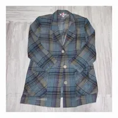 Hapon チェック柄 テーラードジャケット 11号 透け感あり 肩パッドあり