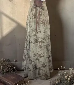 アクシーズファム薔薇柄 コルセット風ロングスカートくすみ緑 姫系　ロリータ