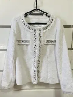 ツイードジャケット ビジュー ホワイト