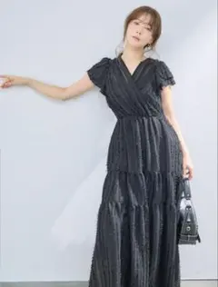 FRAY I.D フリンジジャカードティアードワンピースBLK 0サイズ