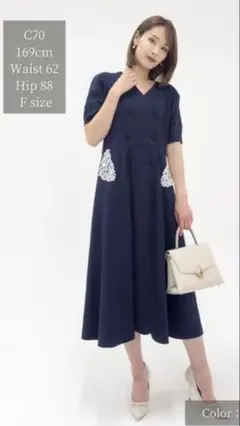 レーシーポケットワンピース　ネイビー