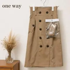 one way トレンチ風スカート ミモレ丈 ベージュ ダブルボタン Mサイズのサムネイル