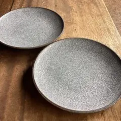 新品美濃焼　光沢かいらぎ(梅花皮) 黒渕8寸和皿　2枚セット