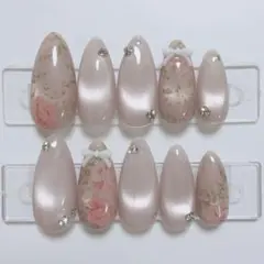 【現品】ネイルチップ 韓国風 マグネット シンプル お花 リボン ガーリーピンク