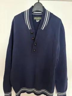 Eddie Bauer ヘンリーネック ニット ネイビー S