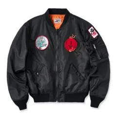 「KaraKuｘ中坪宏太」咆哮している緑色の龍刺繡入り浮世絵風フライトジャケット