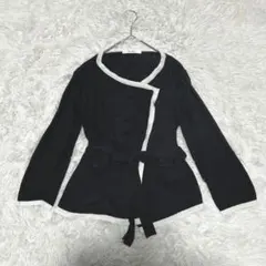 MaxMara 白タグ リネン100 カーディガン ベルテッド バイカラー 黒